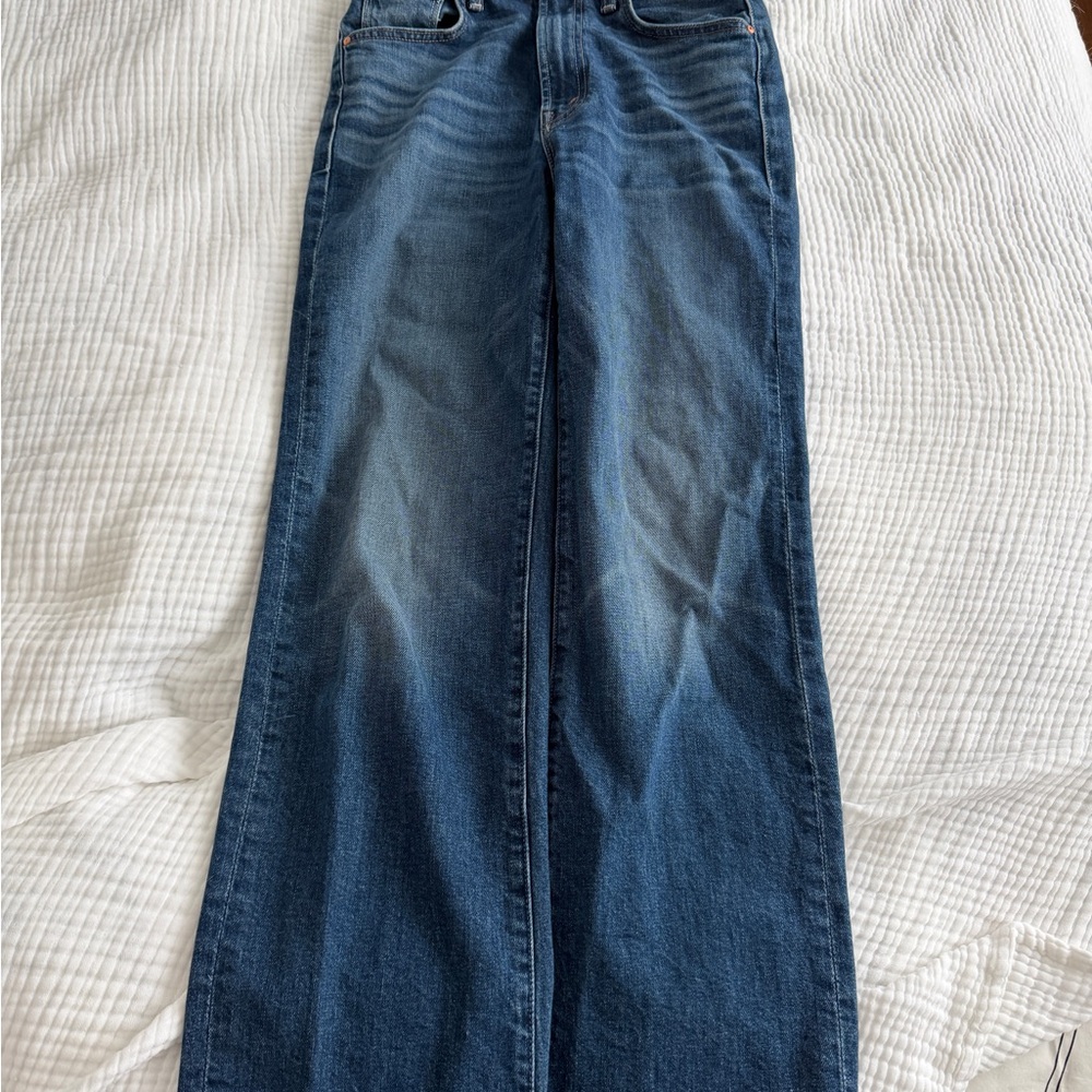 MOTHER Women's Wide-Leg Jeans in Distressed Blue Wash